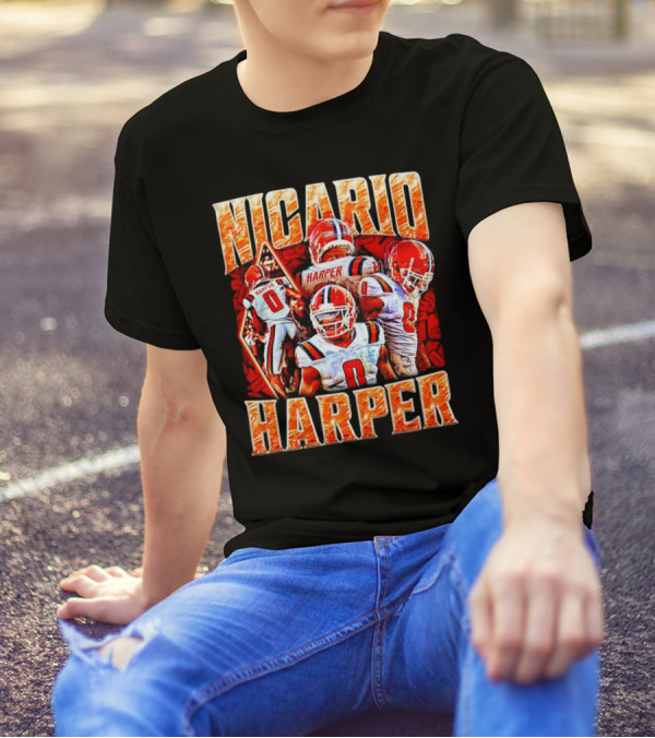 Nicario Harper Illinois Fighting Illini Football Vintage Harper 0 Jersey Collage T-Shirt