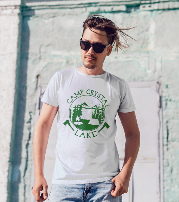 Camp Crystal Lake Axe Campfire Scenic Forest T-Shirt