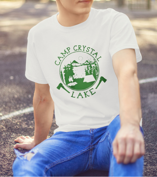Camp Crystal Lake Axe Campfire Scenic Forest T-Shirt