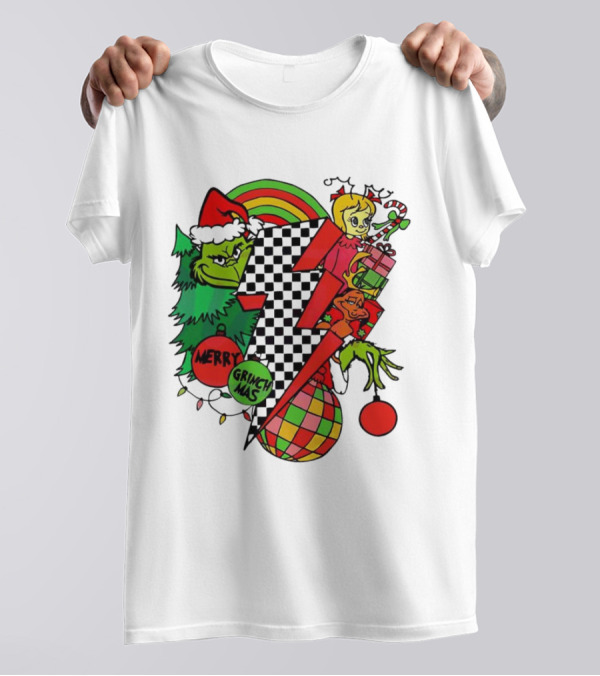 Merry Grinchmas Lightning Bolt Christmas Retro Dr. Seuss T-Shirt