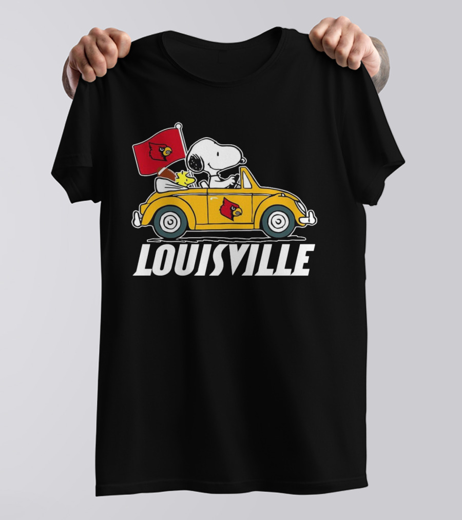 Snoopy And Woodstock Driving Louisville Cardinals Car T-Shirt