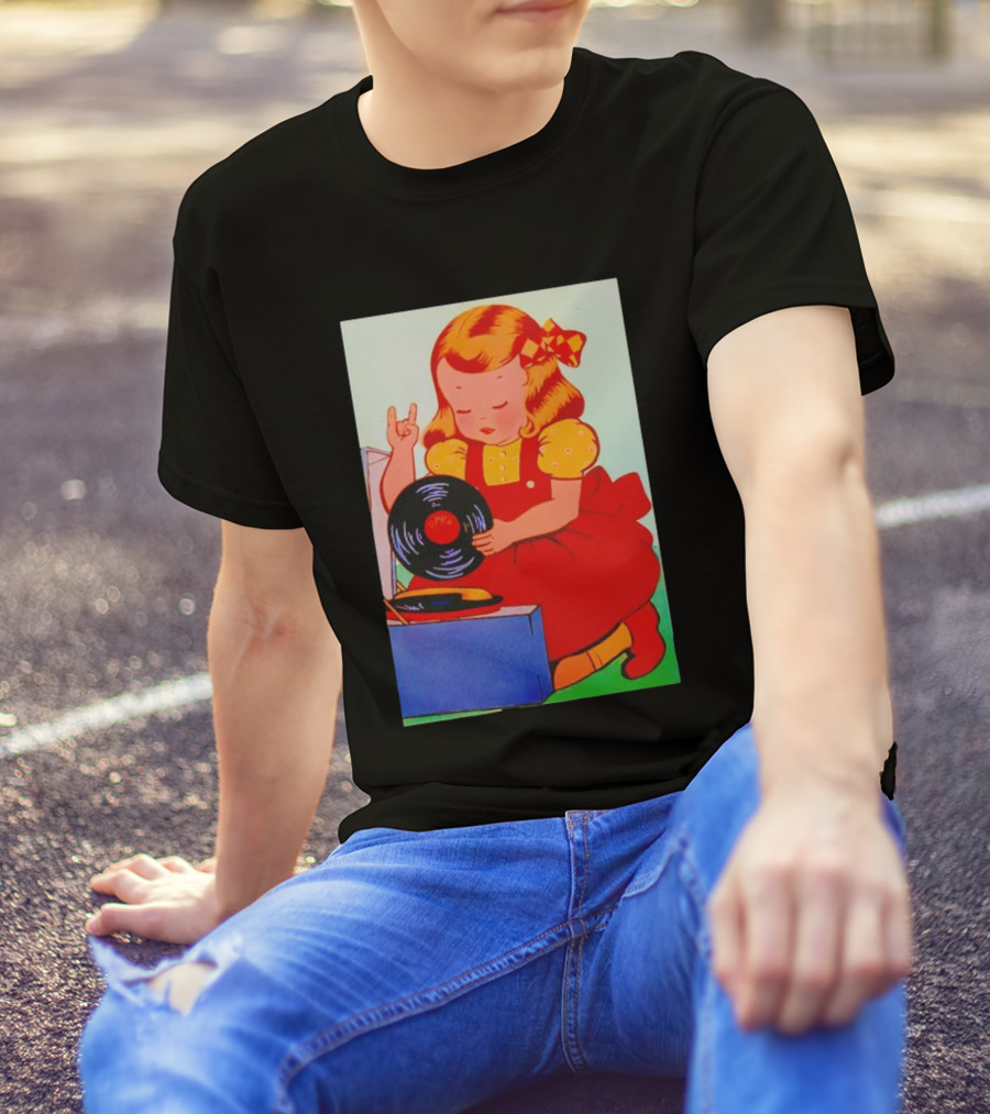 Sweet Unholy One Slayer Little Girl Listening To Vinyl Record T-Shirt