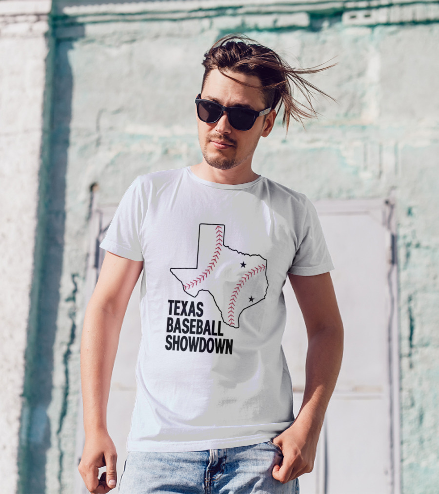 Texas Baseball Showdown Texas Map Stitching Stars T-Shirt