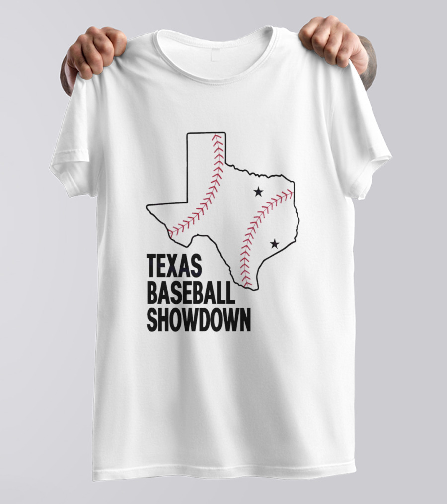 Texas Baseball Showdown Texas Map Stitching Stars T-Shirt