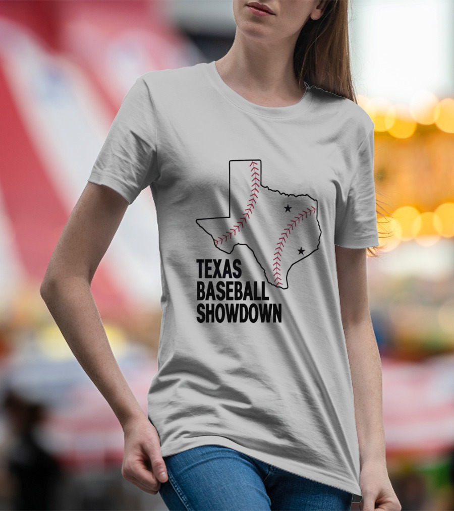 Texas Baseball Showdown Texas Map Stitching Stars T-Shirt