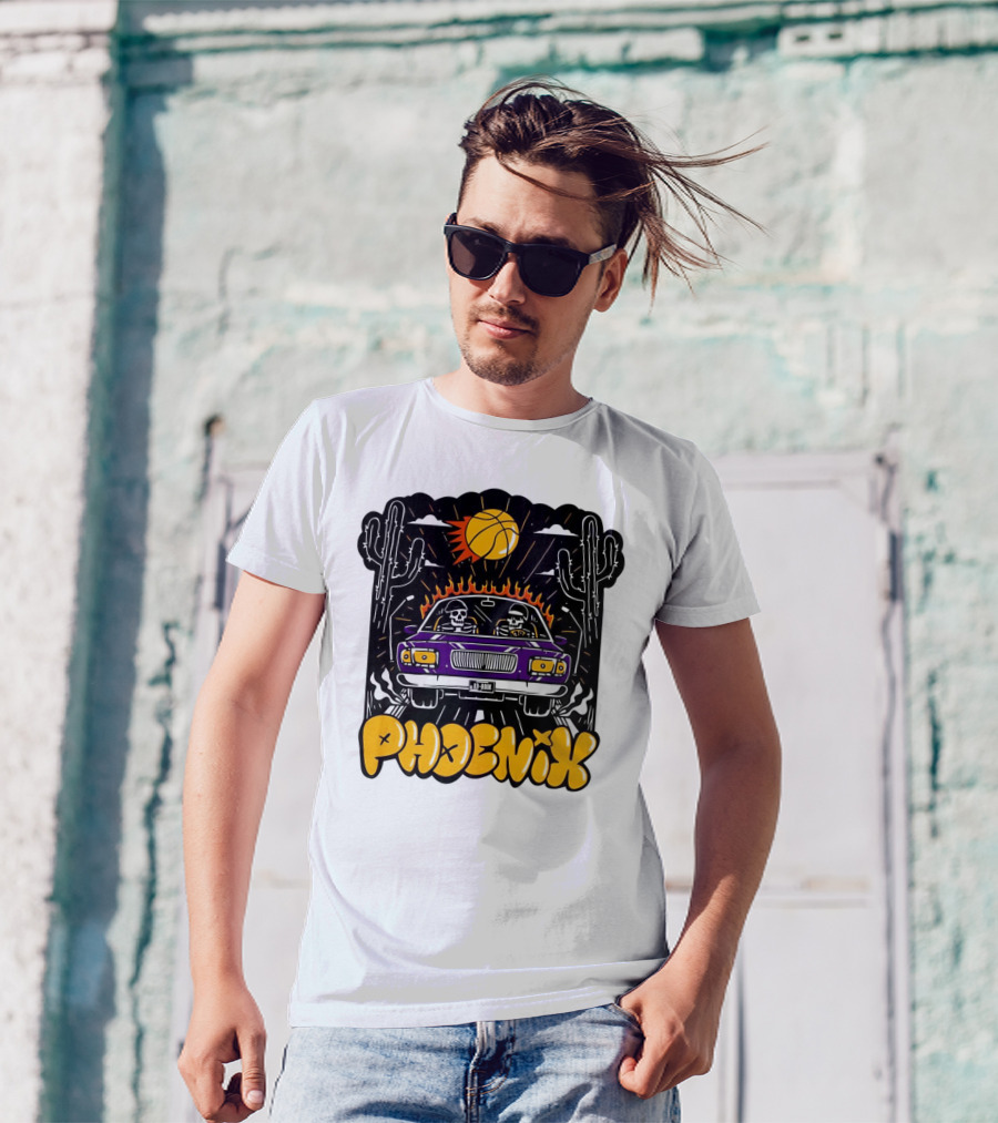 Phoenix Suns Skeletons Driving Under Basketball Sun T-Shirt