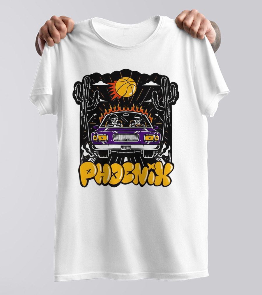 Phoenix Suns Skeletons Driving Under Basketball Sun T-Shirt