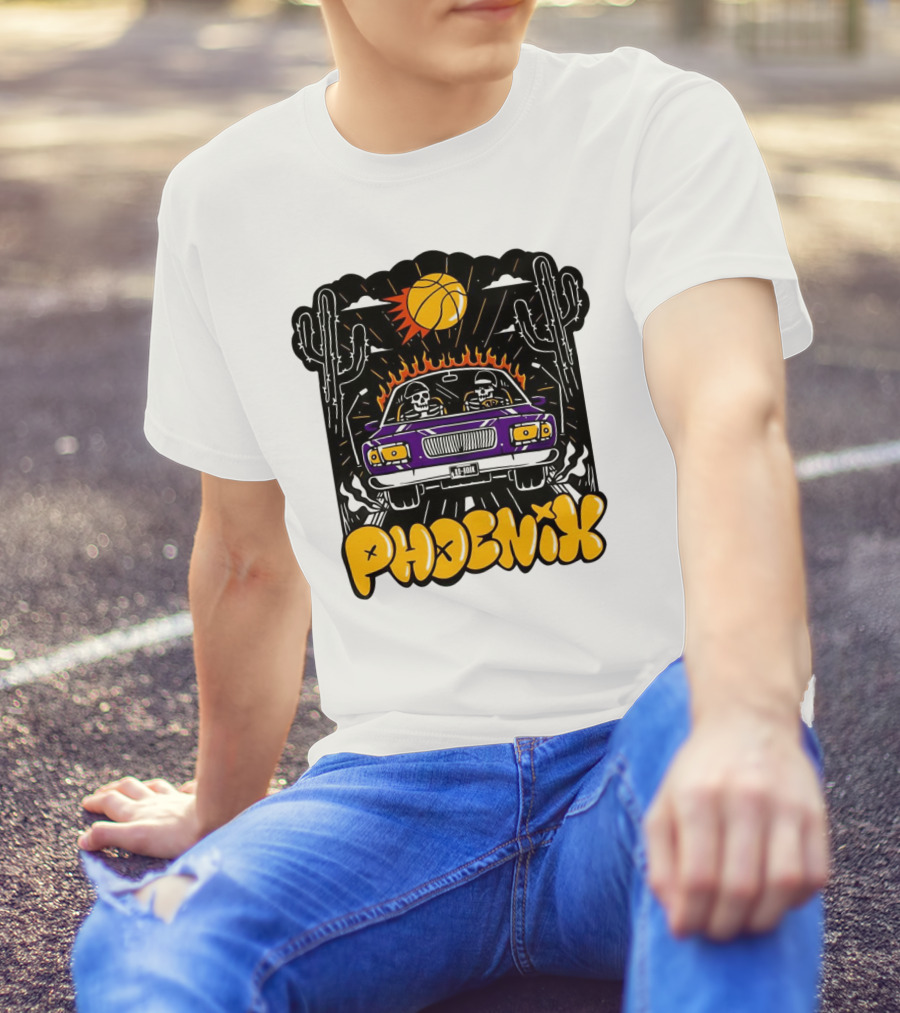 Phoenix Suns Skeletons Driving Under Basketball Sun T-Shirt