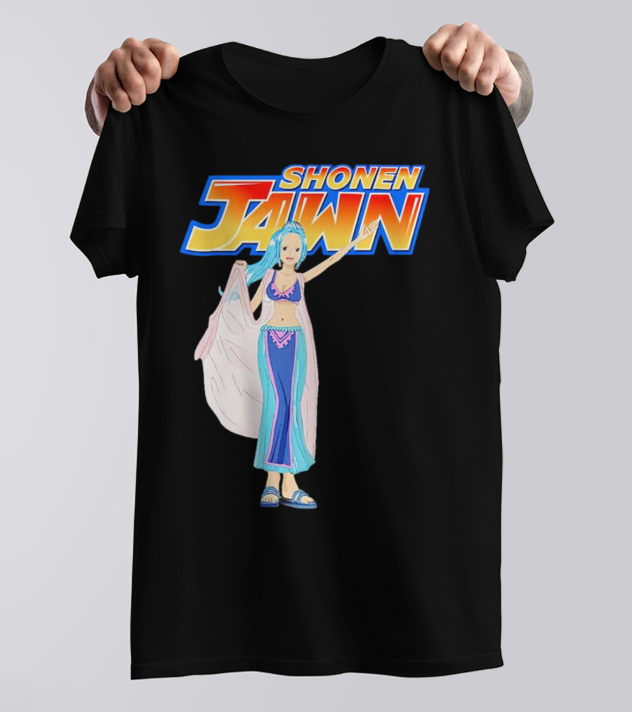 SHONEN JAWN Anime Style Blue-Haired Character With Draped Robe T-Shirt