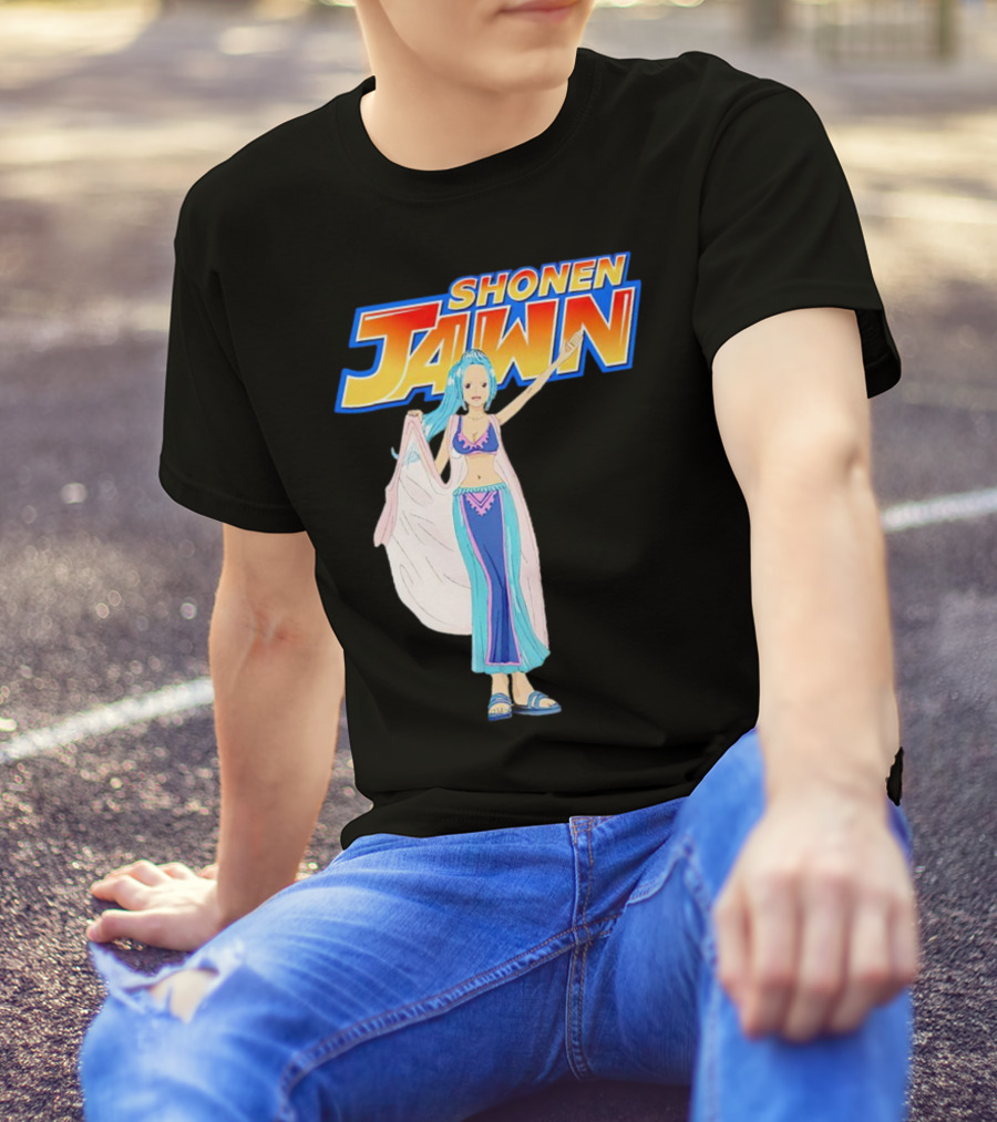 SHONEN JAWN Anime Style Blue-Haired Character With Draped Robe T-Shirt