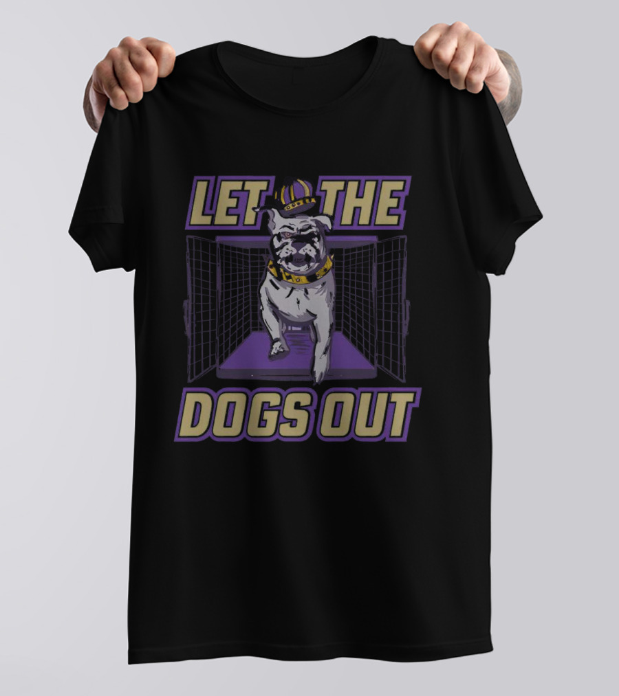 Bulldog Let The Dogs Out With Crown And Collar In Purple And Gold T-Shirt