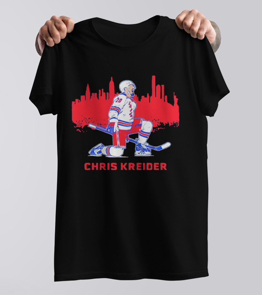 Chris Kreider New York Rangers Skyline Kneeling Hockey Player T-Shirt