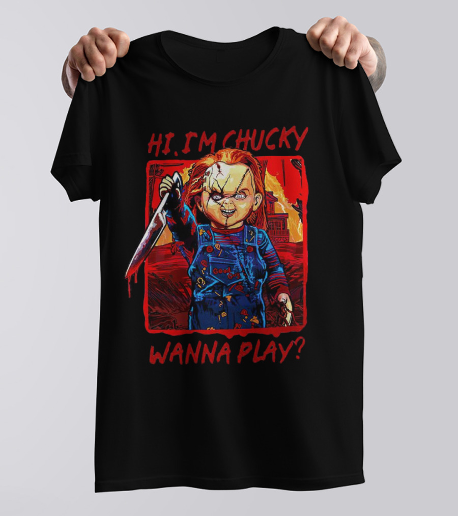 Hi I'm Chucky Wanna Play Creepy Doll With Knife And Overalls T-Shirt