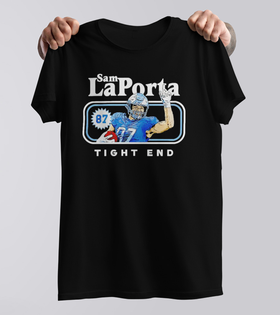 Sam LaPorta 87 Detroit Lions Tight End Cartoon Football T-Shirt