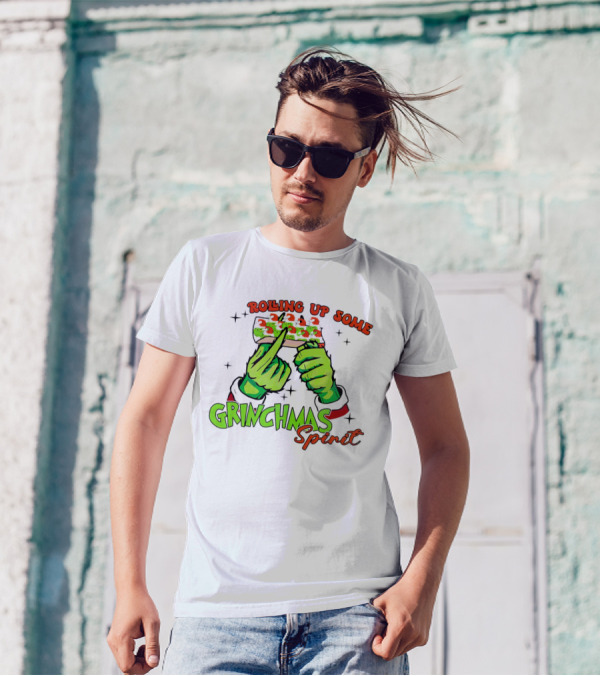 Rolling Up Some Grinchmas Spirit With Green Hands And Stars T-Shirt