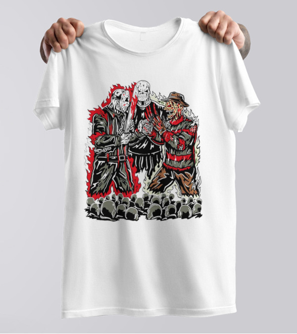 Violent Face Off Horror Movie Characters Freddy Krueger Pyramid Head Crossover T-Shirt