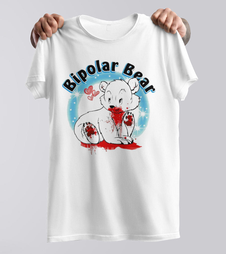 Bipolar Bear Bloodstained Cute Cartoon With Hearts And Stars T-Shirt
