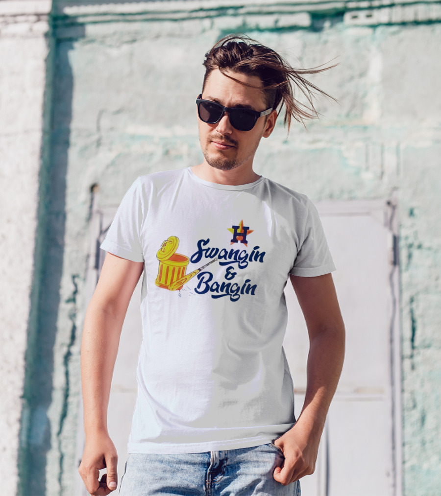 Houston Astros Swangin And Bangin Star H Orange Trash Can Baseball Paddle T-Shirt
