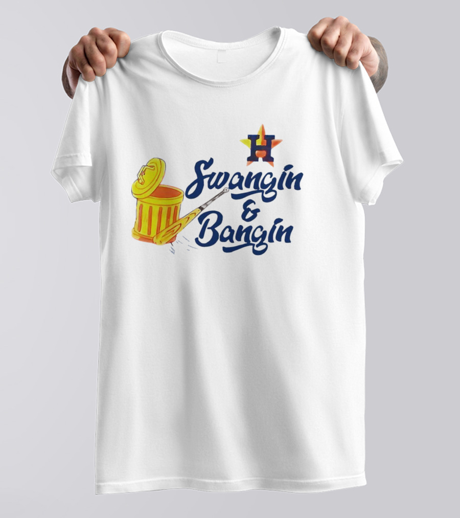 Houston Astros Swangin And Bangin Star H Orange Trash Can Baseball Paddle T-Shirt
