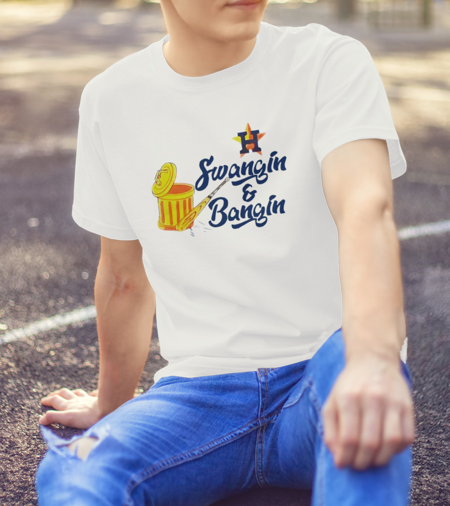 Houston Astros Swangin And Bangin Star H Orange Trash Can Baseball Paddle T-Shirt