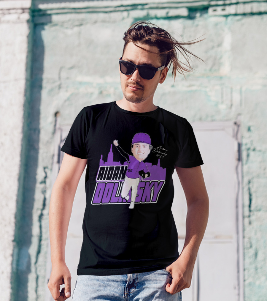 Aidan Dolinsky #55 NYU Baseball Purple City Skyline Signature T-Shirt
