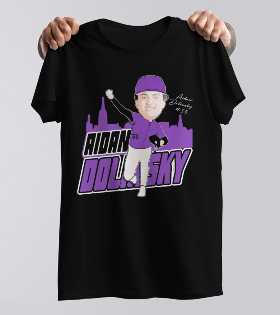 Aidan Dolinsky #55 NYU Baseball Purple City Skyline Signature T-Shirt