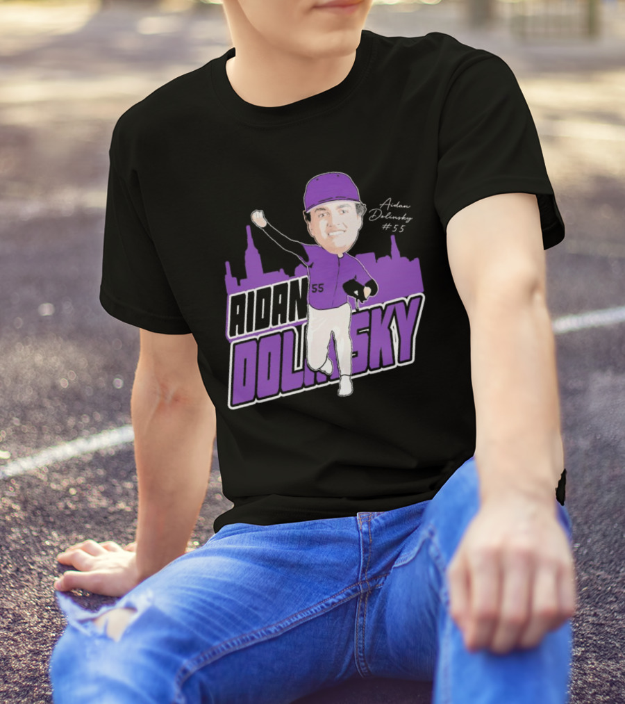 Aidan Dolinsky #55 NYU Baseball Purple City Skyline Signature T-Shirt