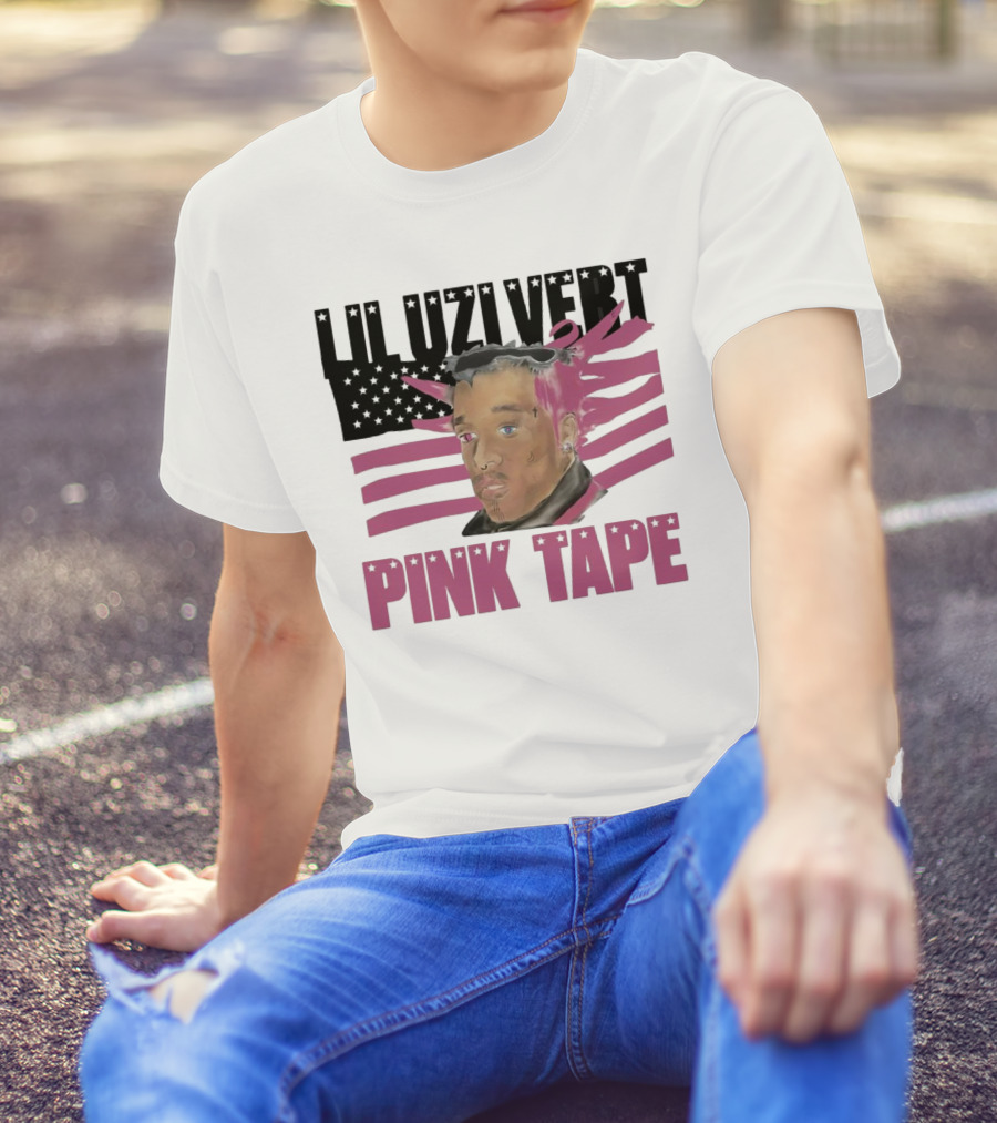 Lil Uzi Vert Pink Tape Black American Flag T-Shirt