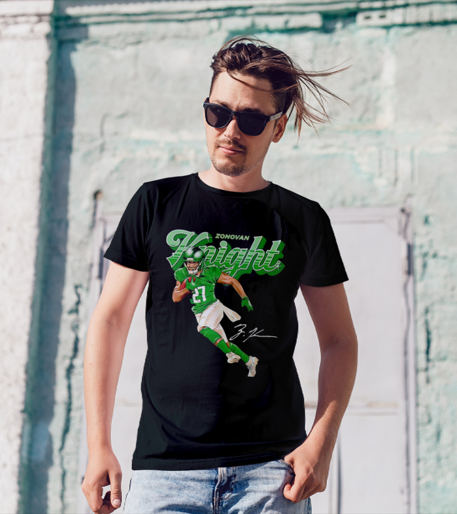 Zonovan Knight New York Jets Vintage Style Green Knight Signature Football T-Shirt
