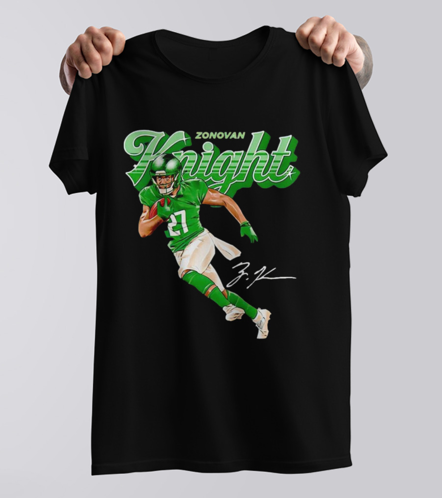 Zonovan Knight New York Jets Vintage Style Green Knight Signature Football T-Shirt