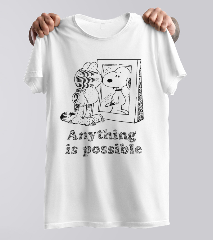 Garfield Looking At Snoopy Reflection Anything Is Possible T-Shirt