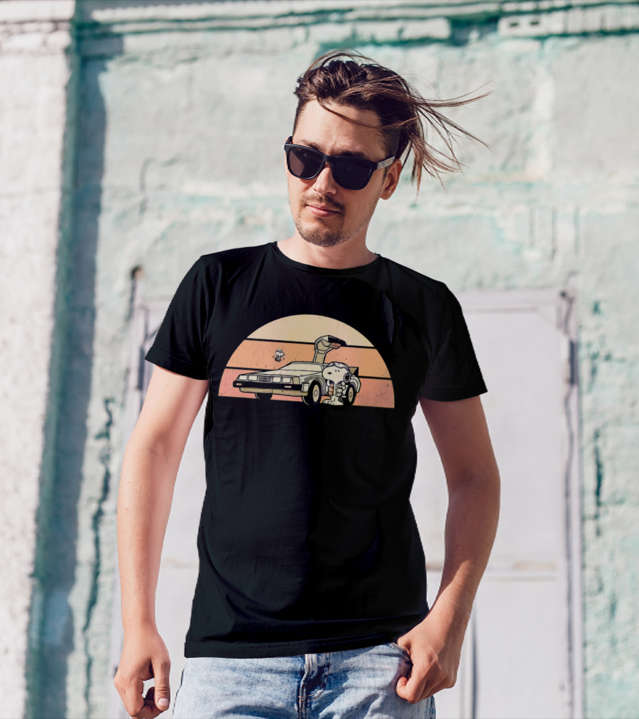 Snoopy Outatime Beagle Vintage DeLorean Adventure Retro Peanuts Woodstock T-Shirt