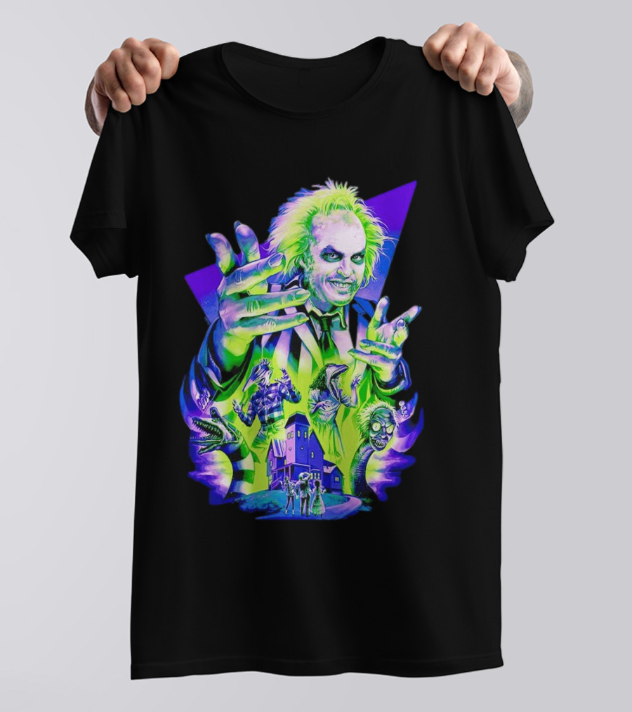 Beetlejuice Specter In Striped Suit Neon Art 80s Horror Movie Icons T-Shirt