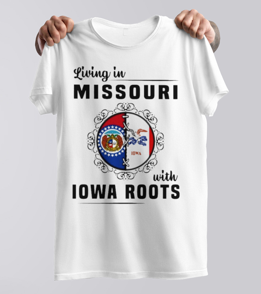 Living In Missouri With Iowa Roots State Seal Circle T-Shirt