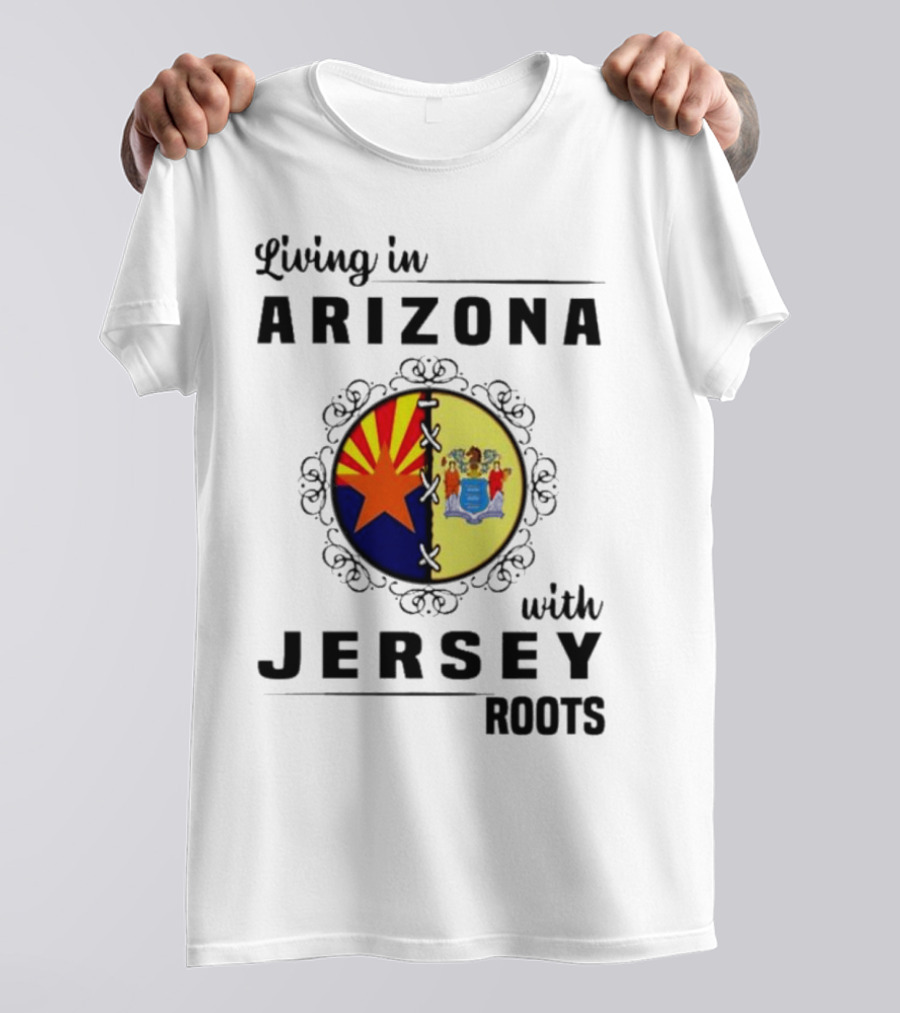 Living In Arizona With Jersey Roots Arizona New Jersey State Flag Circle T-Shirt