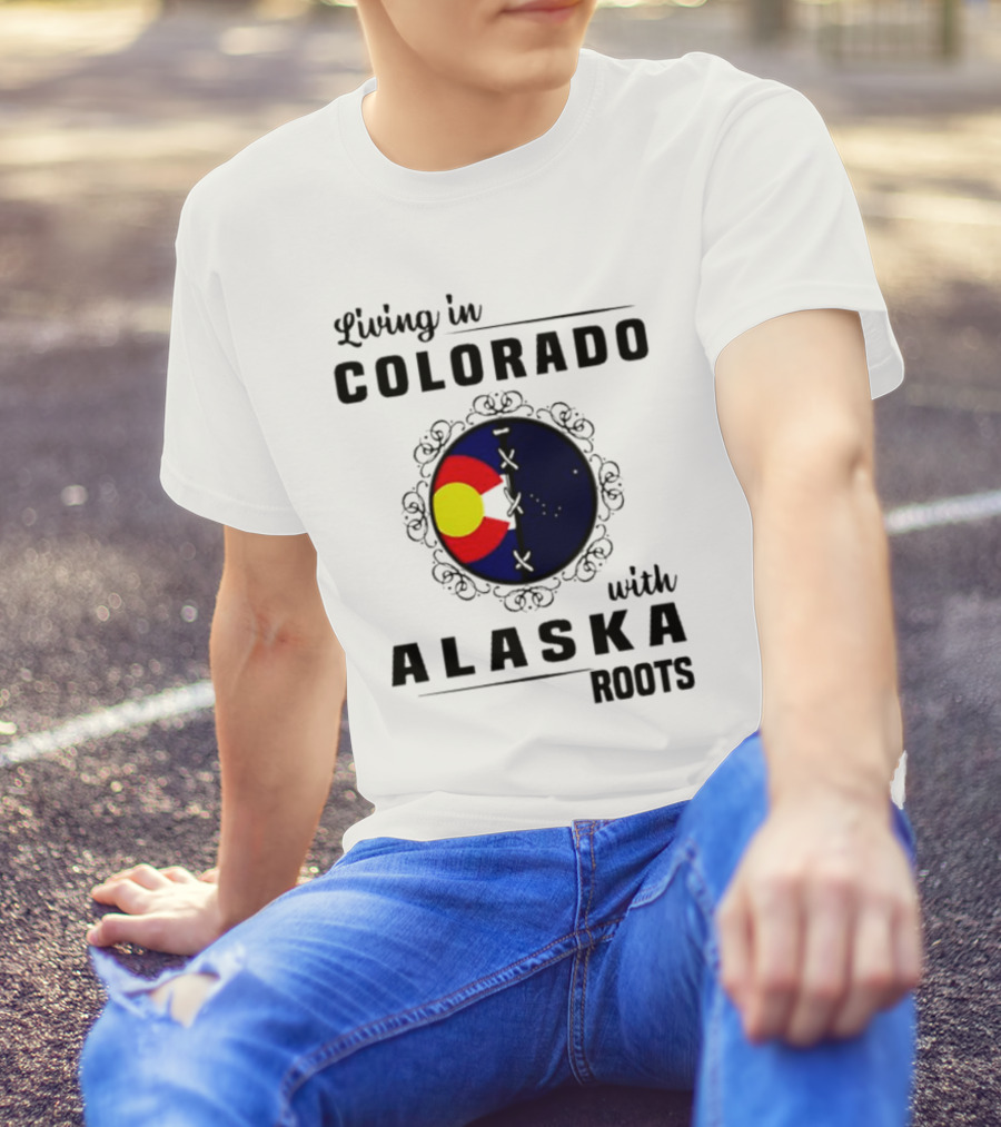 Living In Colorado With Alaska Roots Flag Circle T-Shirt