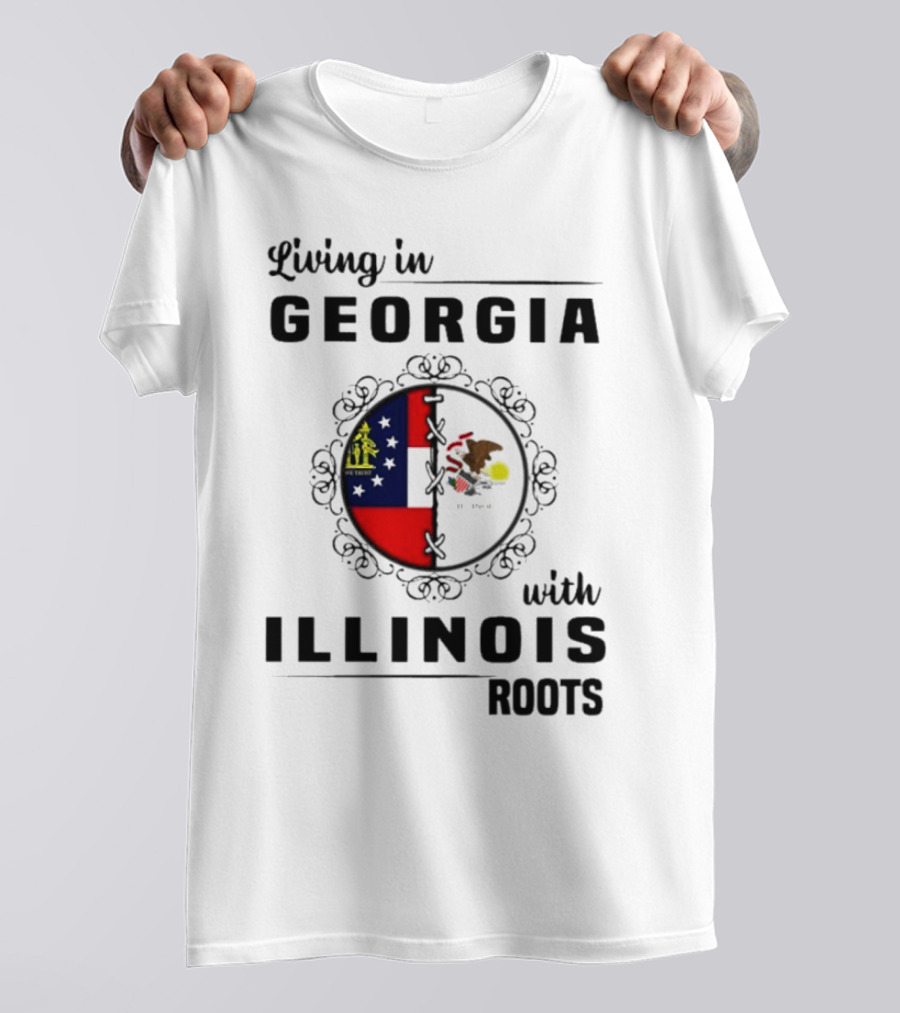 Living In Georgia With Illinois Roots Flag Heart Connection T-Shirt