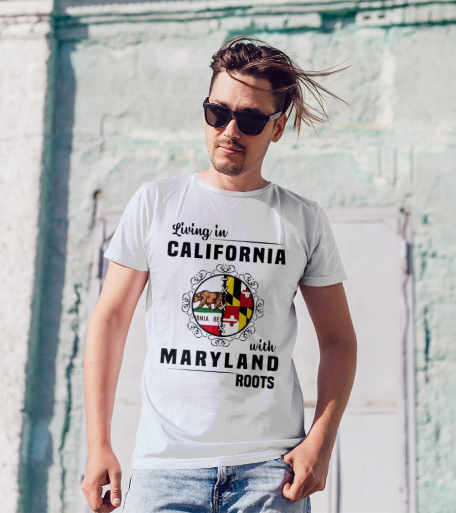 Living In California Bear Flag With Maryland Roots Flag Puzzle T-Shirt