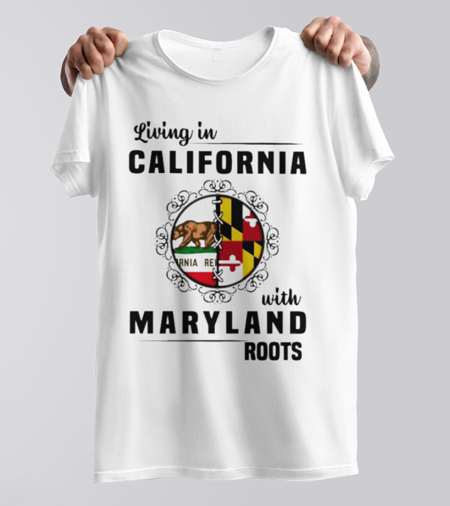 Living In California Bear Flag With Maryland Roots Flag Puzzle T-Shirt