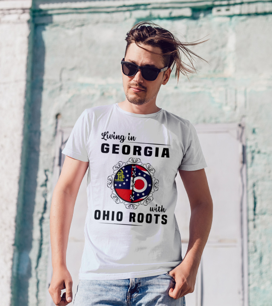 Living In Georgia Embracing Ohio Roots With Combined State Symbols T-Shirt