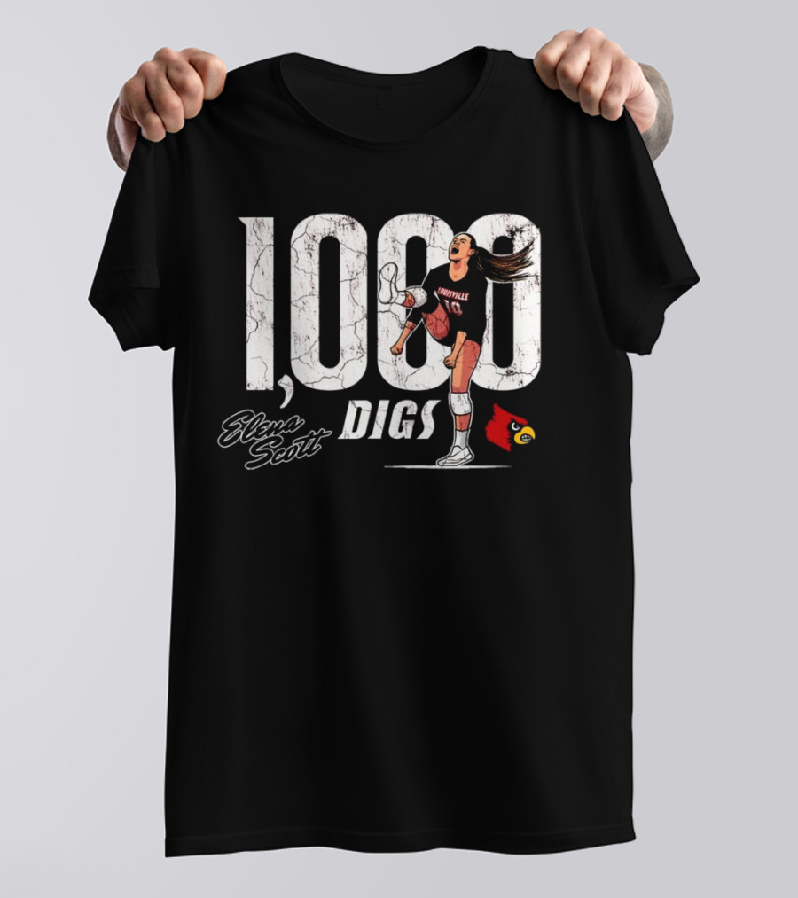 Elena Scott 1000 Digs Louisville Cardinals Volleyball Achievement T-Shirt