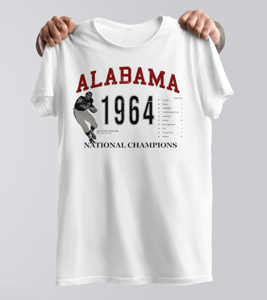 Alabama 1964 National Champions Joe Willie Namath Football Legend T-Shirt