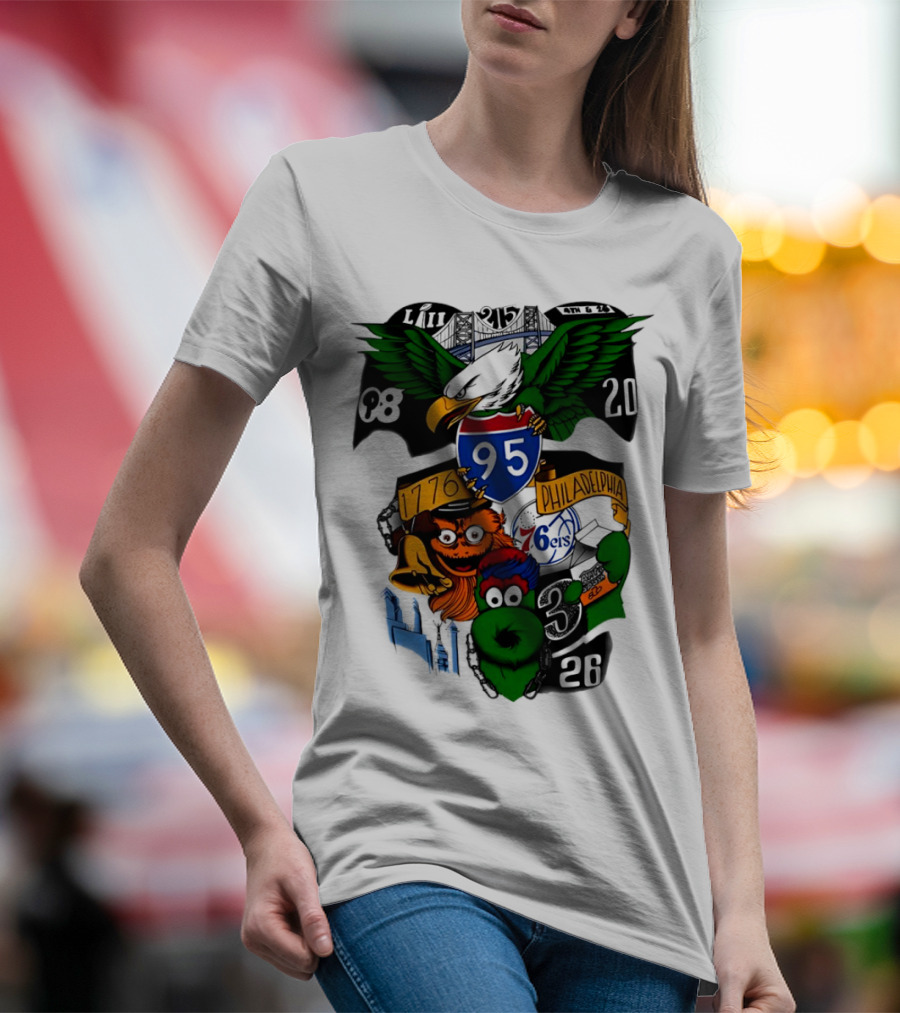 LII Eagle 215 Philadelphia 98 20 1776 76ers 26 Mascot T-Shirt