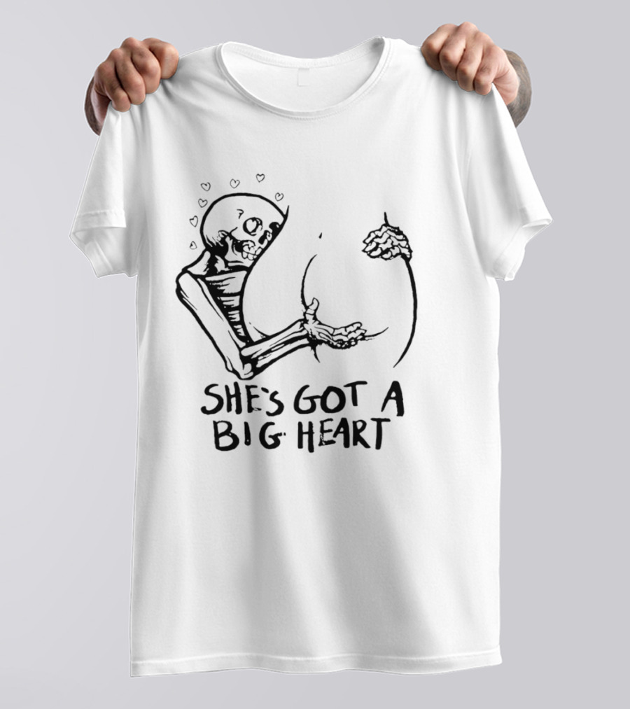 She's Got A Big Heart Skeleton Hugging T-Shirt