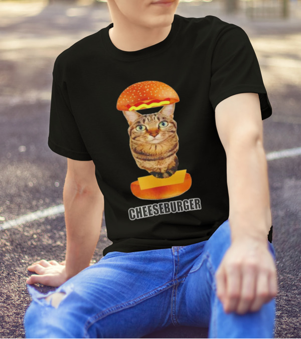 Cat Cheeseburger Head Sandwich T-Shirt