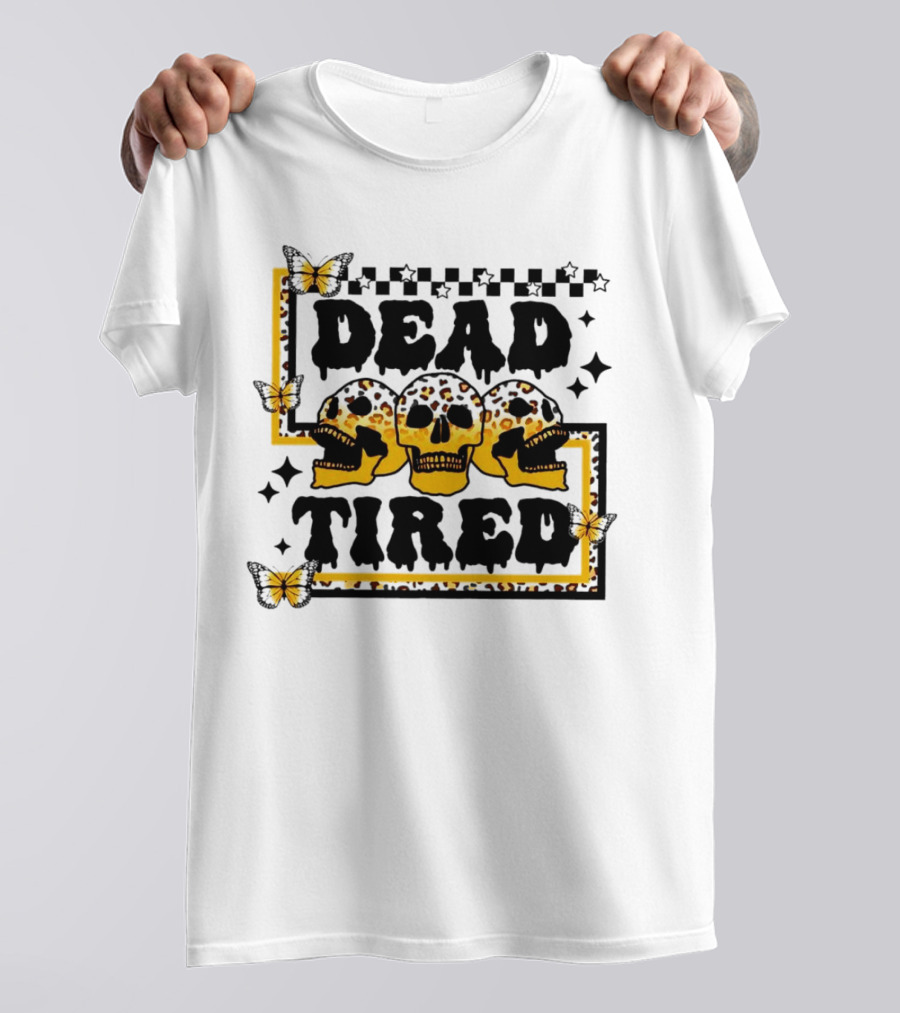 Dead Tired Skull Butterflies Stars Trio T-Shirt