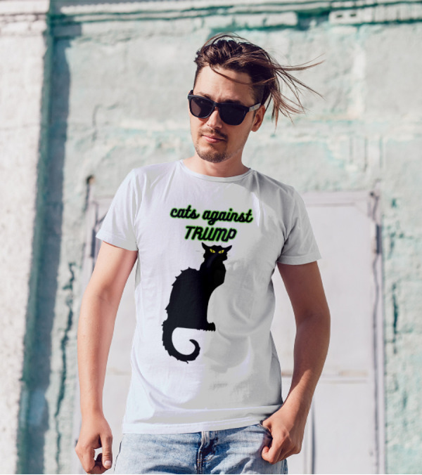 Cats Against Trump Black Cat Silhouette With Glowing Yellow Eyes T-Shirt