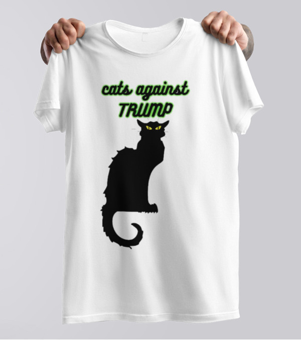 Cats Against Trump Black Cat Silhouette With Glowing Yellow Eyes T-Shirt