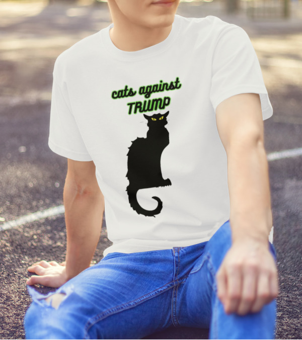 Cats Against Trump Black Cat Silhouette With Glowing Yellow Eyes T-Shirt
