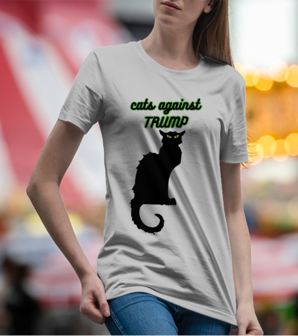 Cats Against Trump Black Cat Silhouette With Glowing Yellow Eyes T-Shirt